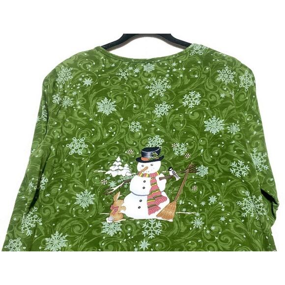 Collections Etc Green Christmas Top Women's Extra Large Winter Snowman Accent - Picture 4 of 6